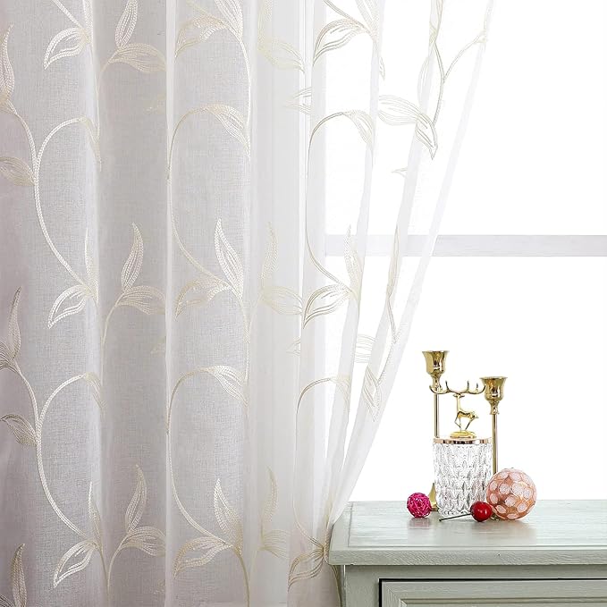 VISIONTEX Sheer Curtains 120 inch Length 2 Panels Set, Rod Pocket Embroidered - Image 7