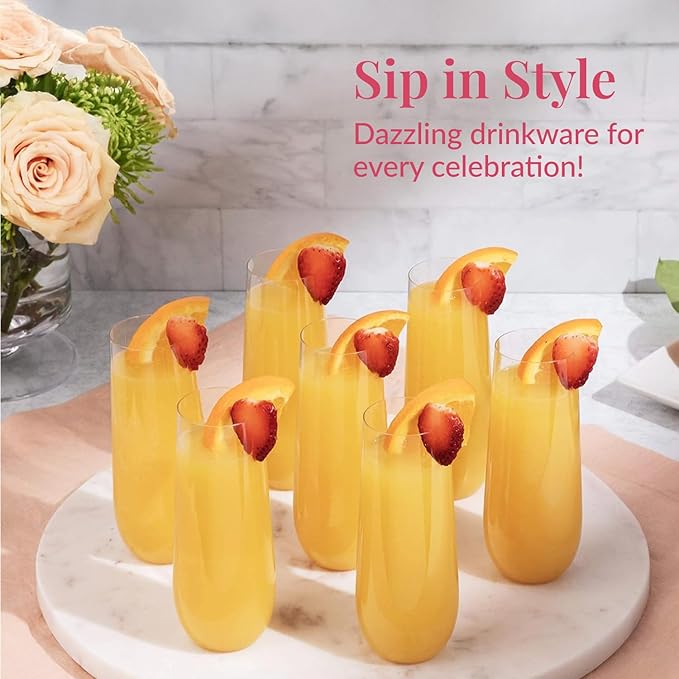 Prestee 24 Plastic Champagne Flutes - 9oz Heavy Duty Stemless Champagne Glasses - Image 6