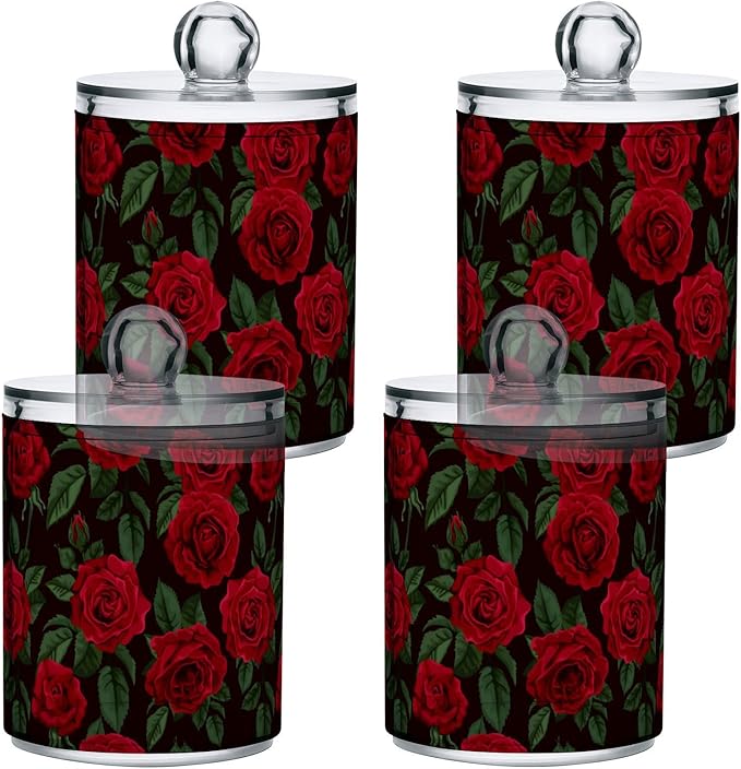 Gredecor Qtip Holder Dispenser 2 Pack Red Rose Flowers Leaves Bathroom - Image 2