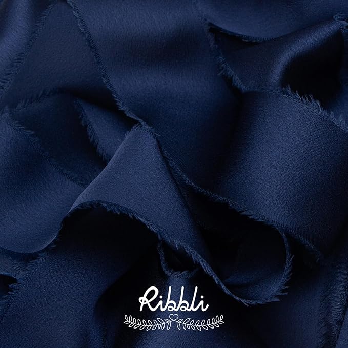 Ribbli Navy Blue Silk Satin Ribbon 1.5 Inch x 12 Yard Handmade Frayed Chiffon - Image 2