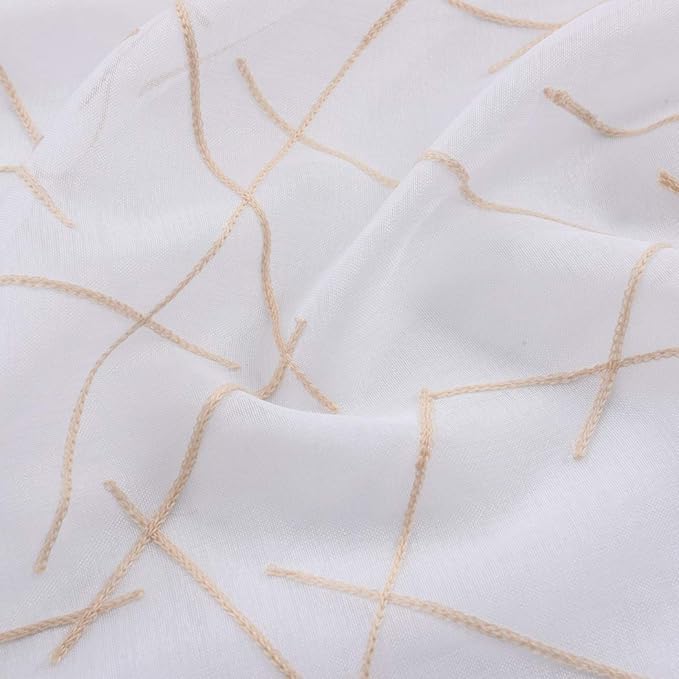 Sheer Beige Curtains 95 Inches Embroidered Branch Patterned Semi Sheer Window - Image 5