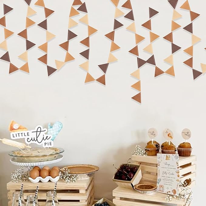 Brown Party Decorations Ombre Brown Felt Hanging Triangle Mini Bunting Pennant - Image 7