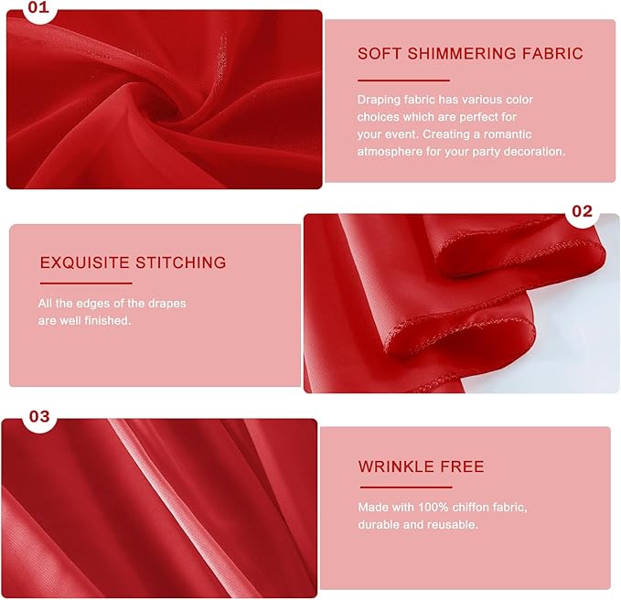 Wedding Arch Draping Fabric 29" x 18 FT Red Sheer Chiffon Outdoor Curtain Drapes - Image 4