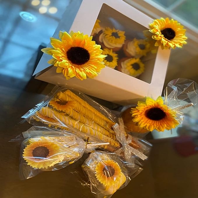 GEORLD Edible Cake Topper Wafer Sunflower Cupcake Decoration by Wafer Paper - Image 3