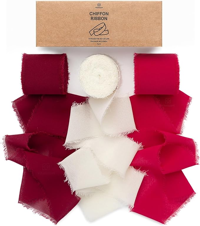 Vitalizart Red Handmade Chiffon Silk Ribbon Fringe 1.5" x 21 Yd Frayed Edges by Vitalizart