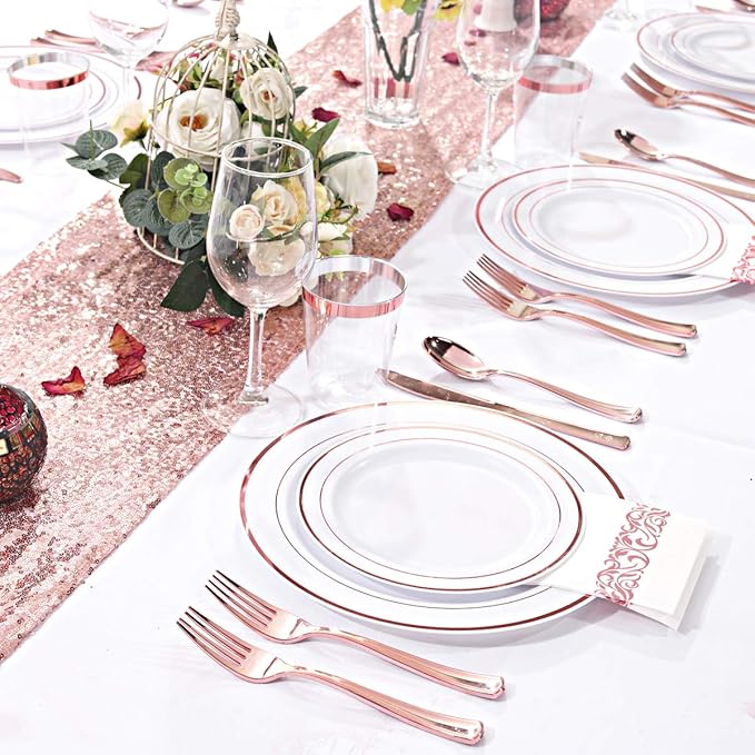 WDF160 Piece Rose Gold Disposable Cutlery Set - Image 5