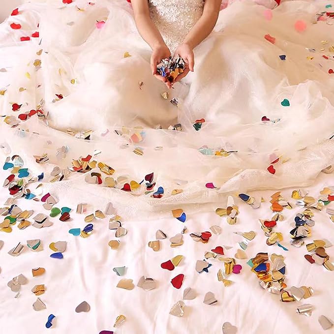 Rainbow Heart Metallic Foil Confetti 8000 Pcs Shiny Heart Table Confetti - Image 3