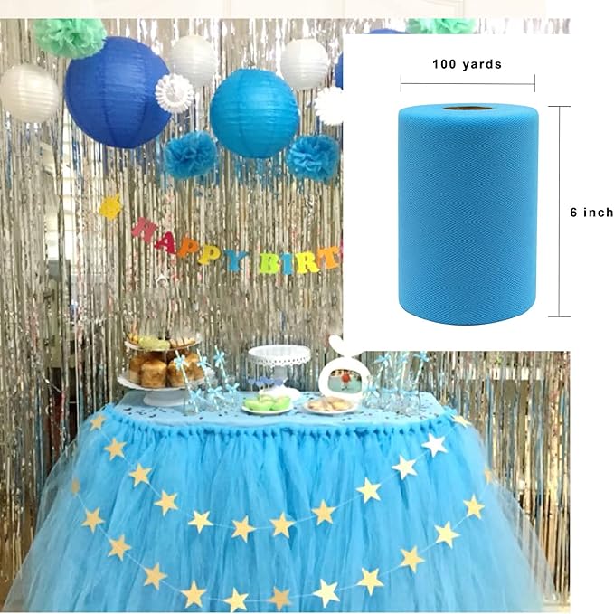 Turquoise Tulle Fabric Roll 6 Inch X 300 FT Matte Tulle Ribbon Netting Mesh - Image 2
