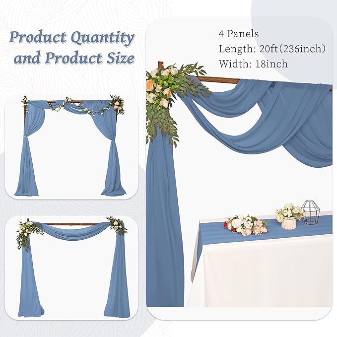 4 Panels Wedding Arch Draping Fabric 28" x 20Ft Wedding Arch Drapes Chiffon - Image 4
