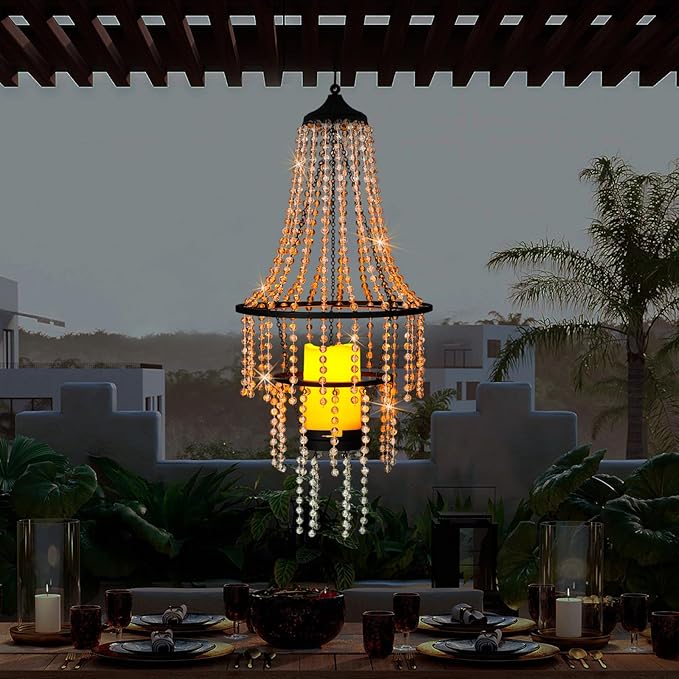 Battery Operated Hanging Chandelier Outdoor Indoor, 28” Modern Acrylic Crystal - Image 7