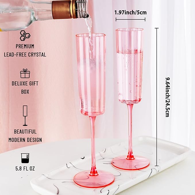 Ciaell 24 Pack Pink Plastic Champagne Flutes - 6 Oz Flower Wavy Champagne - Image 2