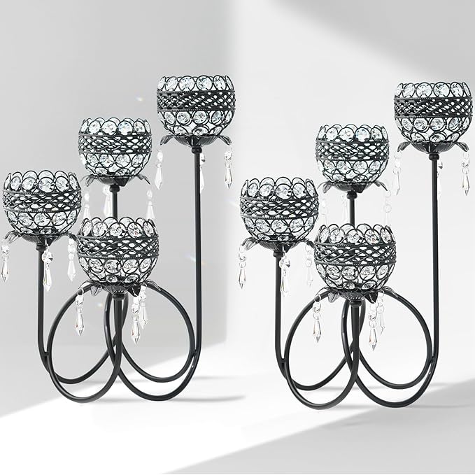 4 Arms Crystal Candelabra Tealight Holder by kehail