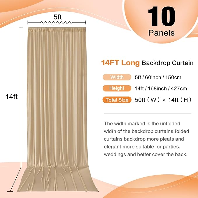 50×14 ft Wrinkle Free Beige Backdrop Curtain - Image 2