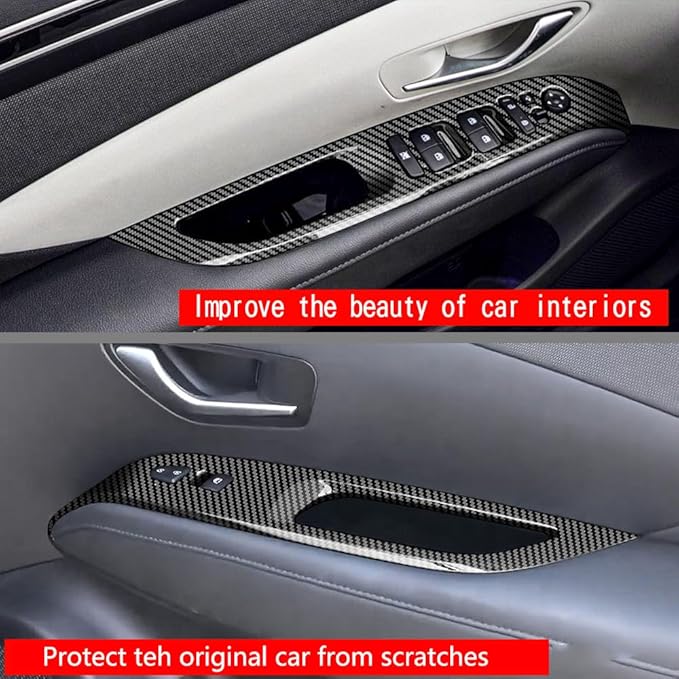 4pcs Carbon Fiber Style Front Rear Doors Window Glass Lift Switch Panel Cover - Image 6