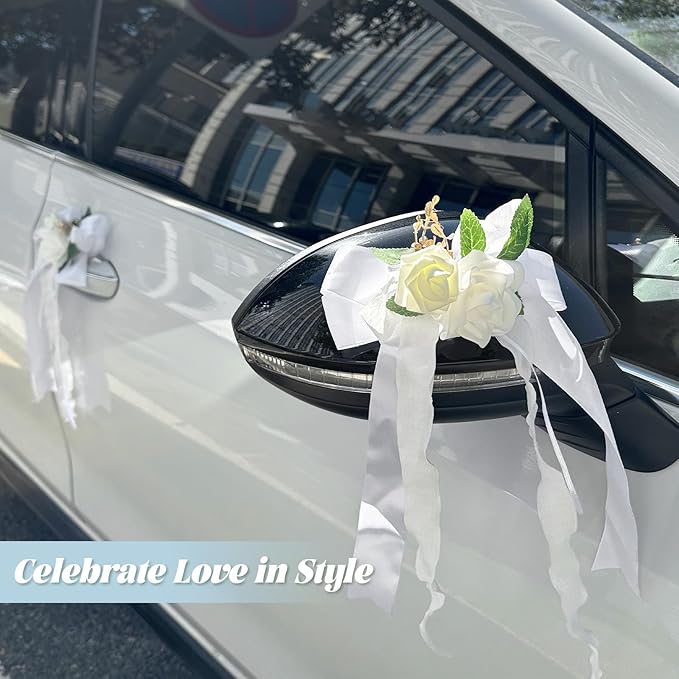 4PCS Wedding Car Door Handle Decorative Flowers, Just Married Automotive - Image 7
