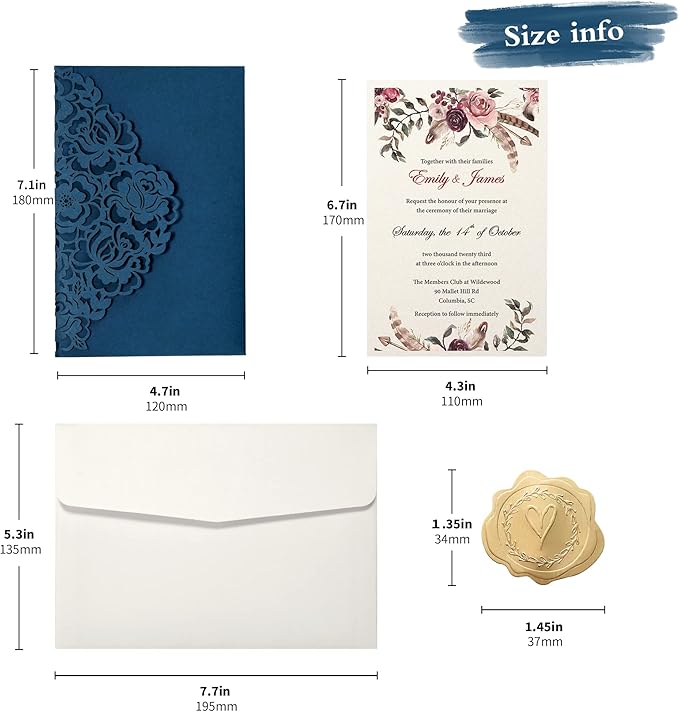 DORIS HOME 50pcs Laser Cut Wedding Invitations - Image 3