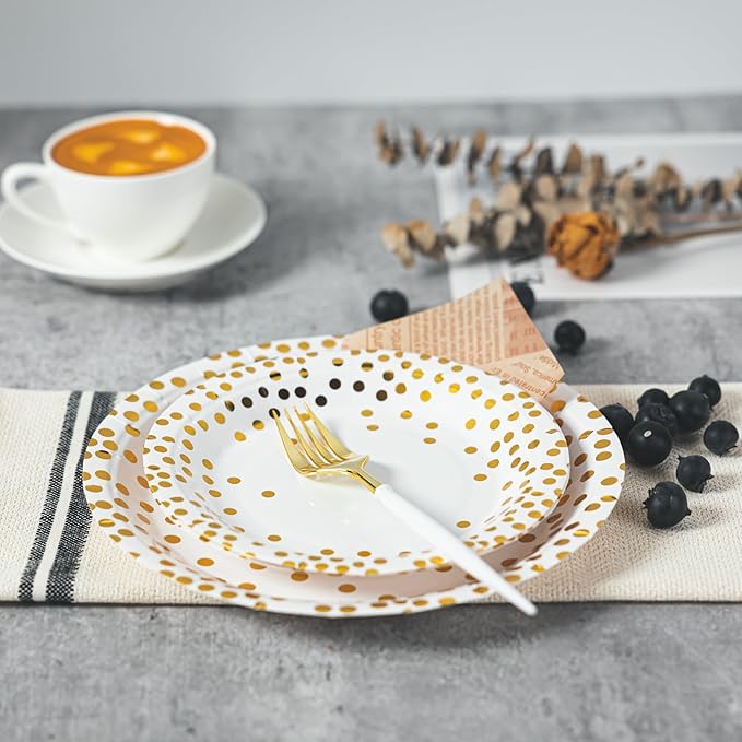 Lullaby 120PCS White Paper Plates, Disposable Gold Paper Plates, Party Plates - Image 7