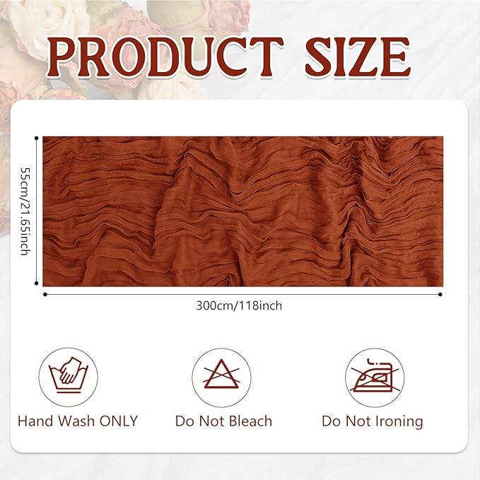 12 Pack Terracotta Cheesecloth Table Runner 20 x 120 inch Gauze 10FT Semi Sheer - Image 2