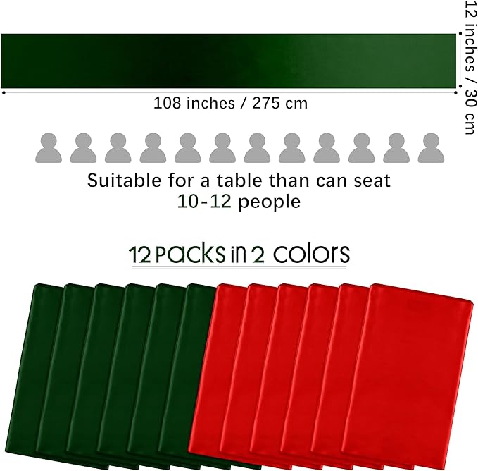 Aneco 12 Pack Christmas Satin Table Runner 12 x 108 Inch Xmas Red - Image 2