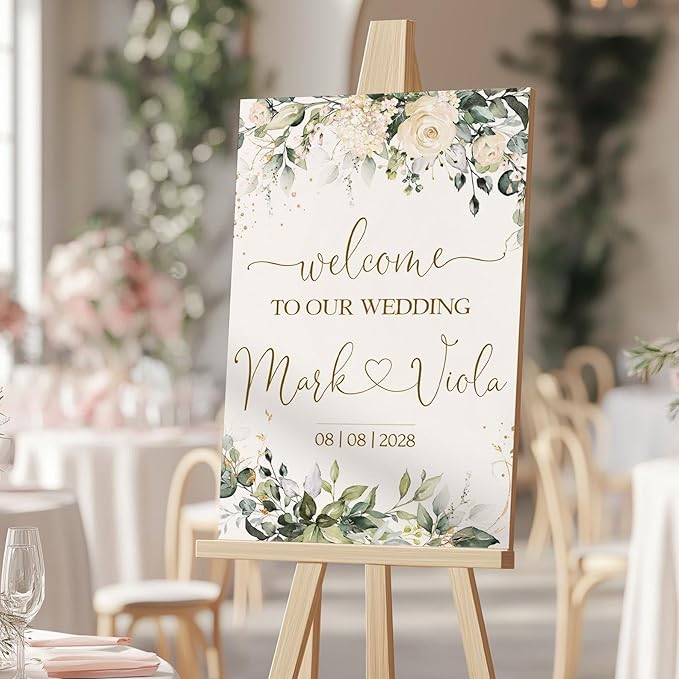 Welcome Wedding Sign Personalized, Minimalist Ivory Floral Wedding Sign - Image 2