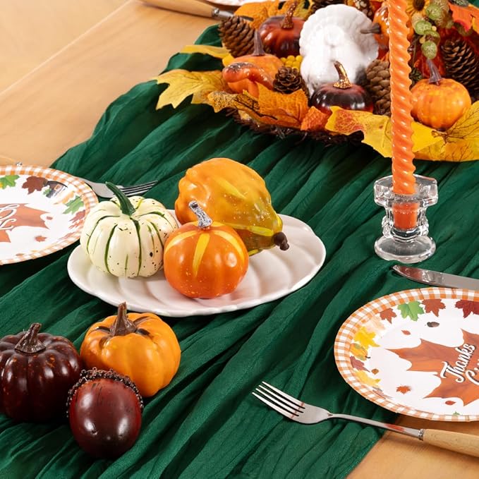 Emerald Green Cheesecloth Table Runner Fall Table Runner Boho Gauze 120 Inches - Image 2