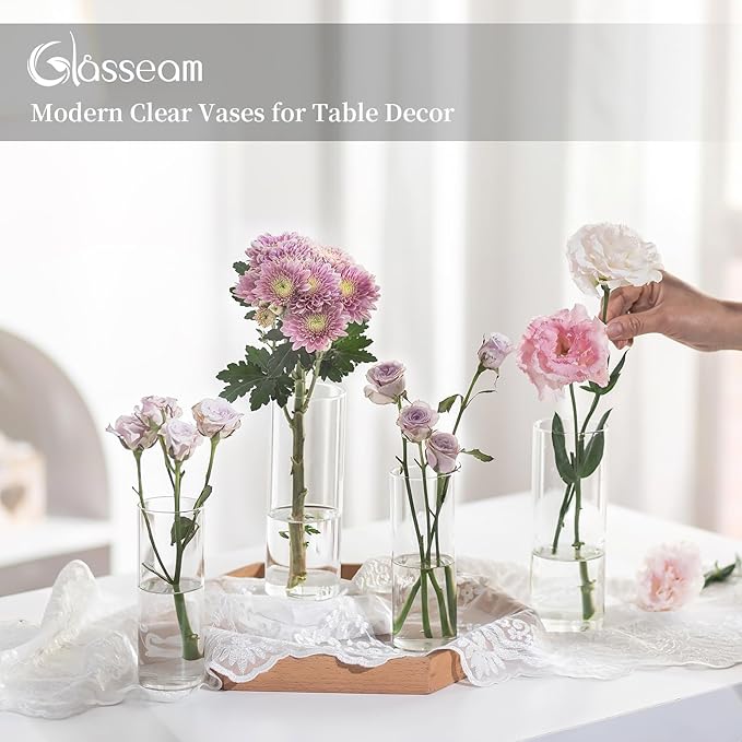 Glasseam Glass Cylinder Vase in Bulk: 12pcs Clear Small Bud Flower Vases - Image 7