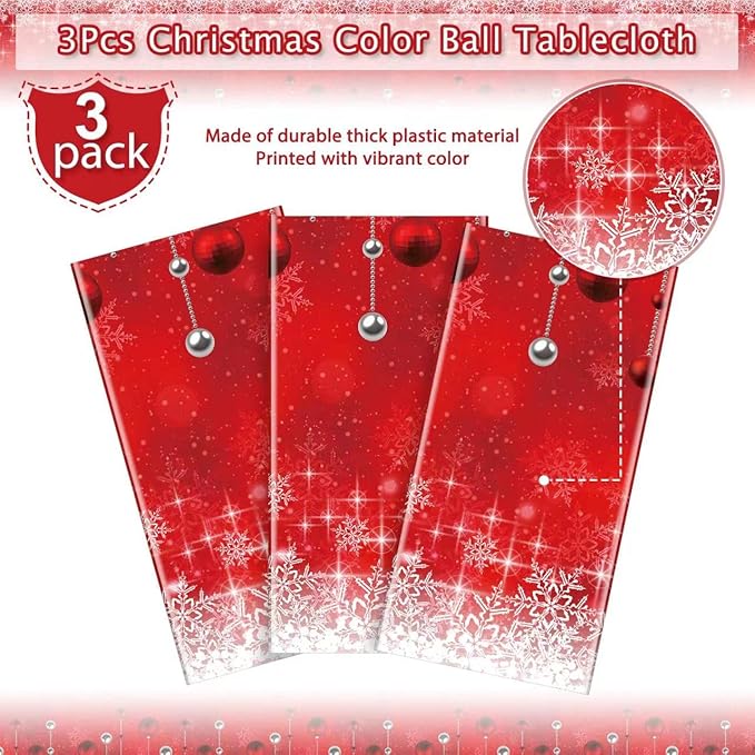 3Pieces Merry Christmas Tablecloth Plastic Christmas Tree Ball Table Cover - Image 3