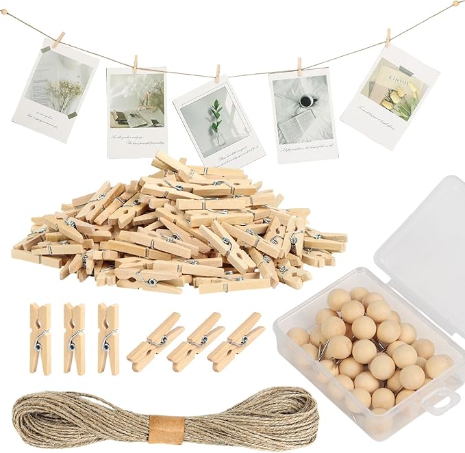 100 Pcs Wooden Clothespins for Photo Hanging Display, Mini Clothes Pins by Unknown