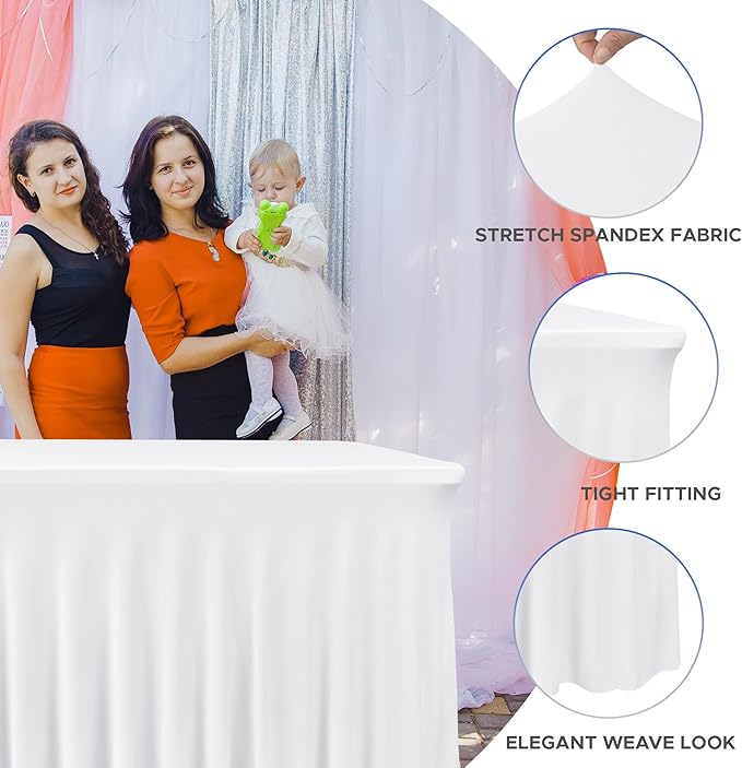 Nasitos White Table Skirt for 6 Foot Rectangle Tables, 4 Pack - Image 2
