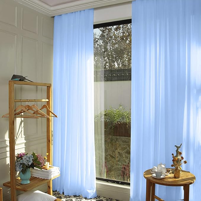 DUOBAO Chiffon Curtains Blue Photography Backdrops Drapes Party Stage 2 Panels - Image 5