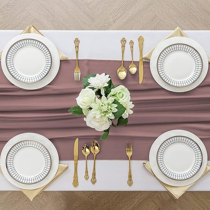 2 Pack 10 Ft Chiffon Table Runner Dusty Rose Gauze Long Table Runners 27x120 - Image 4
