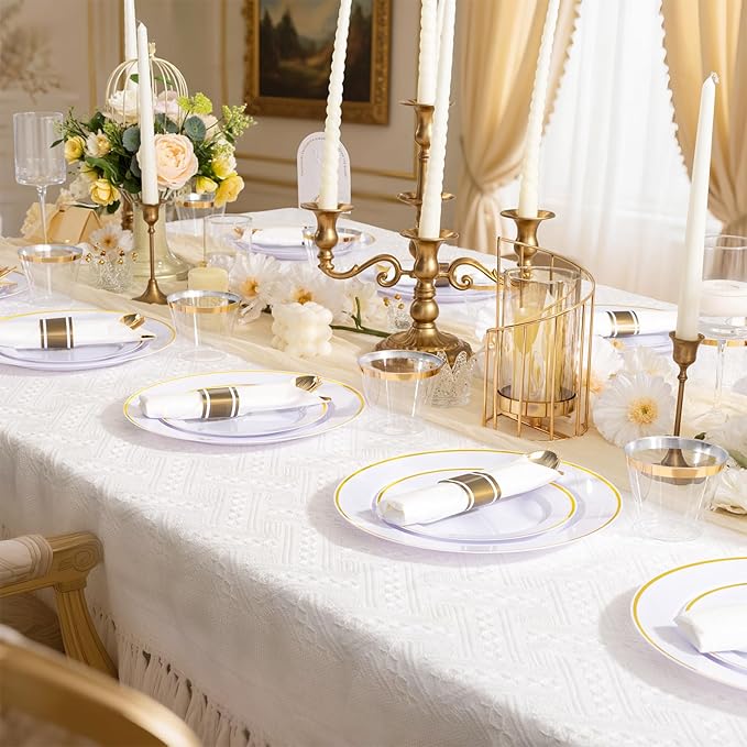 SUT 350 Pcs Gold and White Plastic Dinnerware Set - Image 5