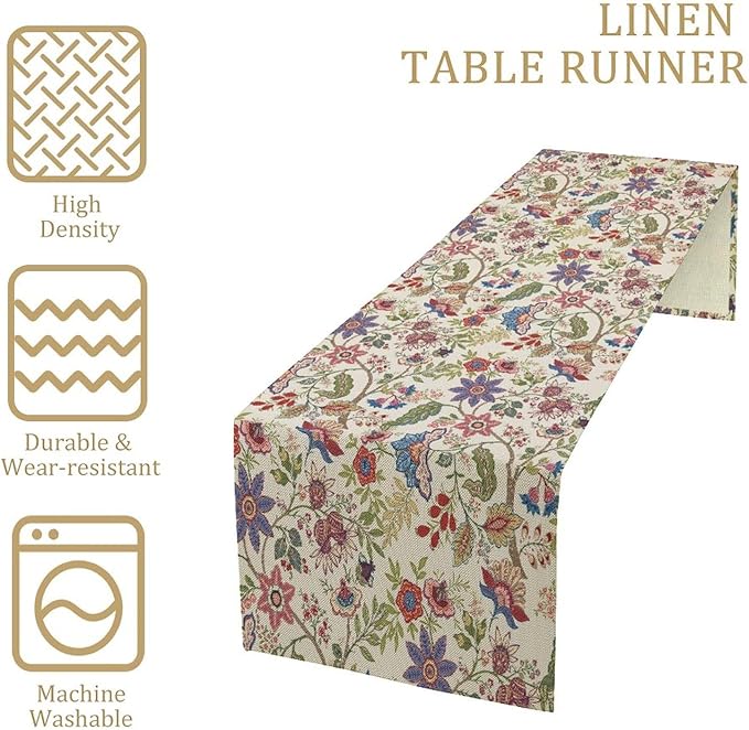 Spring Floral Table Runner, Boho Floral Pattern Natural Plant Table Decoration - Image 3