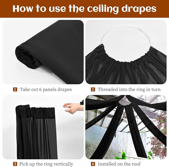 6 Panels Black Ceiling Drapes 5ftx10ft Wedding Chiffon Fabric Arch Draping - Image 4