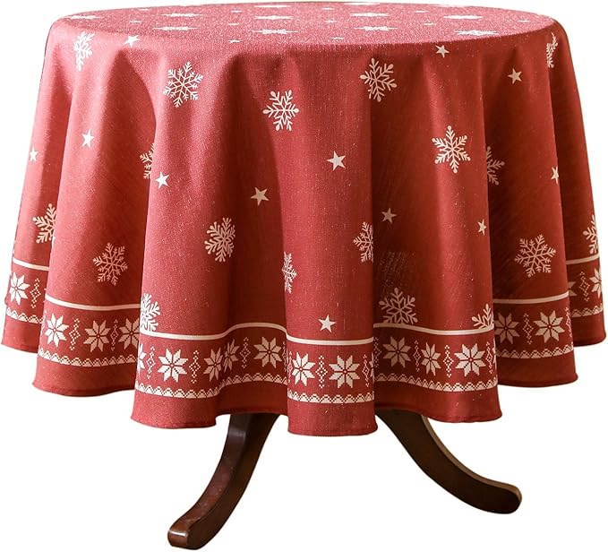 ISAENNE Designer Christmas Red Small Round Tablecloth, Linen Table Cloth by Isaennehomedecoration