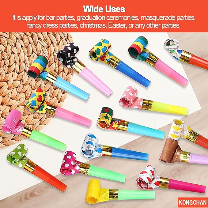 25pcs Party Blowers, Colourful Noisemakers Party Blowouts Squawkers Fringed - Image 3