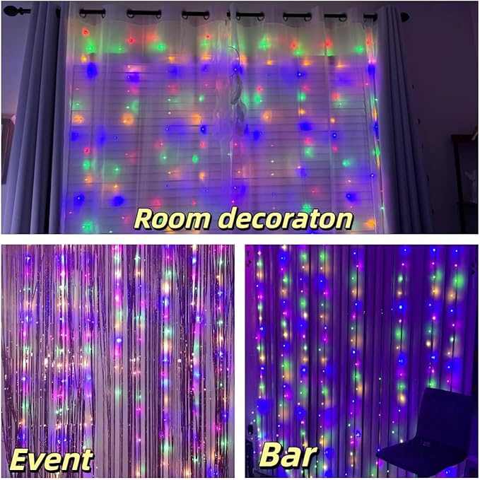 300LED Fairy Curtain Lights, 9.8x9.8Ft Warm White USB Plug in 8 Modes & Timer - Image 4