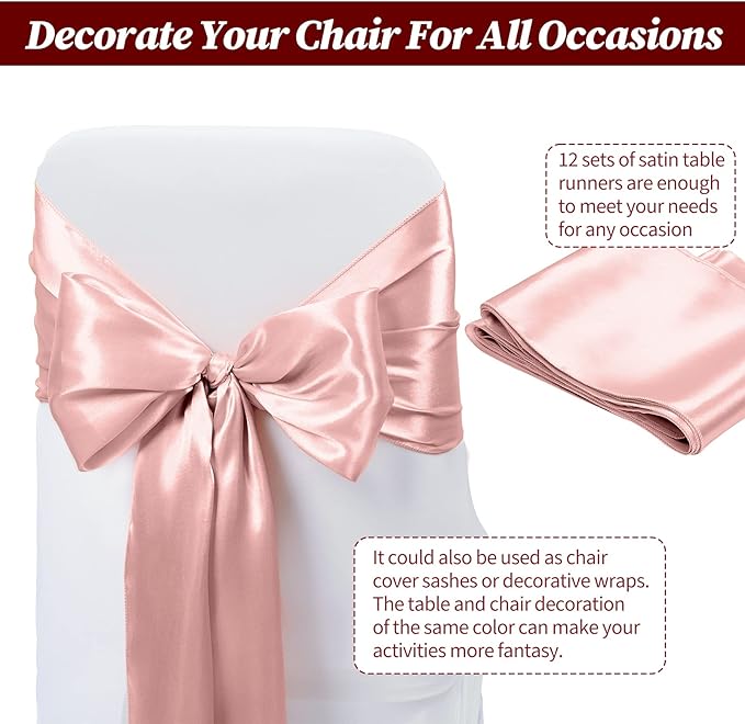 12 Pack Rose Gold Satin Table Runner, 12 x 108 inch Long Premium Smooth Table - Image 7