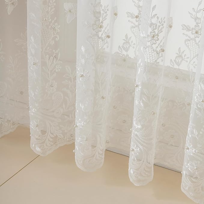 VISIONTEX White Voile Curtains, Decorative White Embossed Butterflies Rod - Image 3