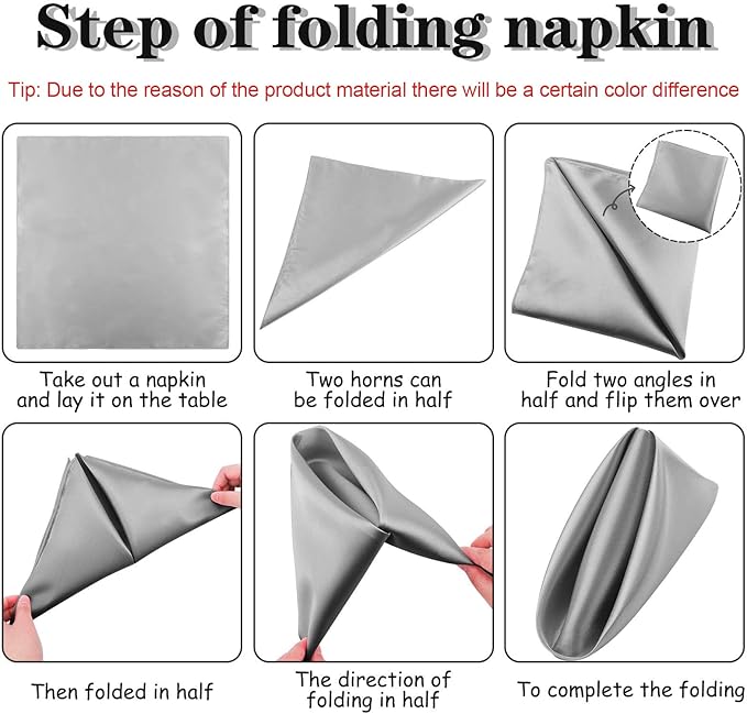 ANECO 12 Pieces Satin Napkins Soft Dinner Napkins Square Table Napkins 17 x 17 - Image 3