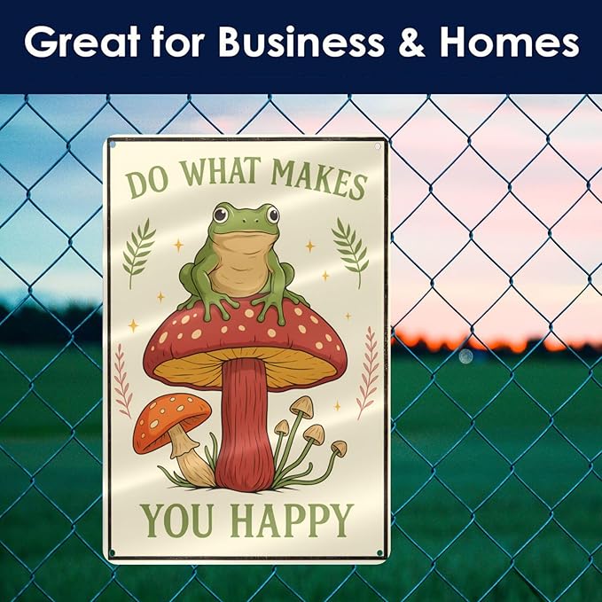 Funny Frog on Mushroom Metal Sign - Image 5