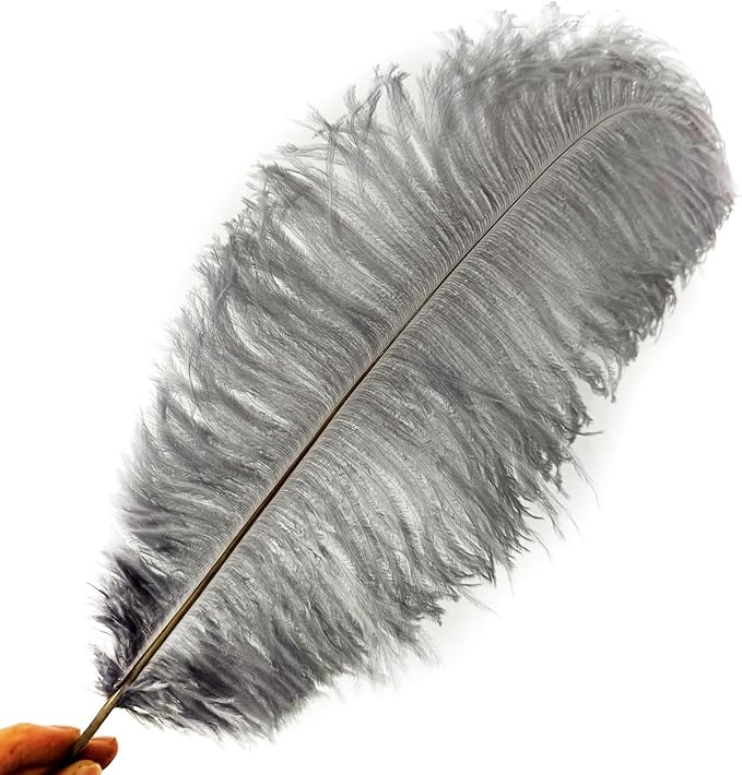 HAPPY FEATHER 16-18 inch Gray Ostrich Feathers Craft - Image 2