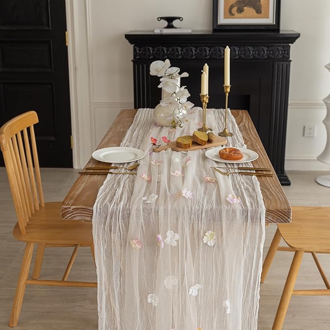 Romantic Artificial Floral Table Runner 10ft Gauze Tulle Lace Table Runner Set by Gzcvba