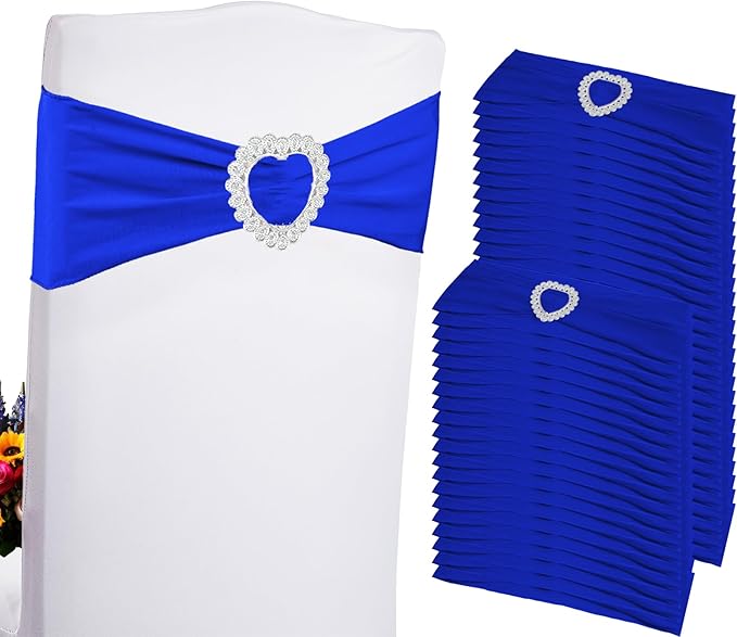 100PCS Spandex Stretch Royal Blue Chair Sashes Bows Universal Elastic Chair by Zrlljp
