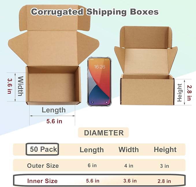 MEBRUDY 6x4x3 Inches Shipping Boxes Pack of 50, Small Corrugated Cardboard Box - Image 2