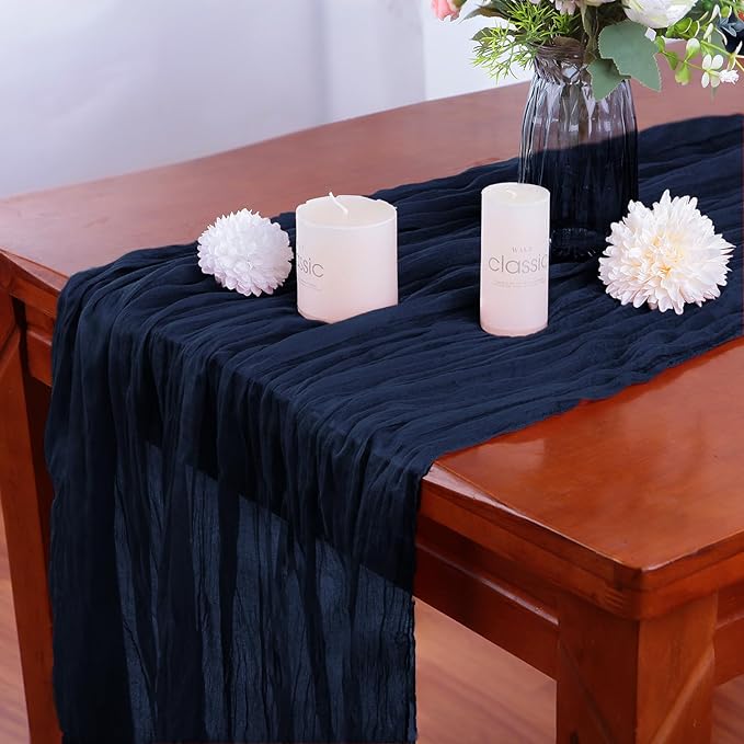 Boho Gauze 16PCS Navy Blue Cheesecloth Table Runners - Image 4
