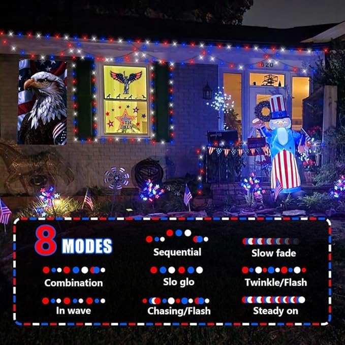YEGUO 500LED 165ft 4th of July led Lights Outdoor Waterproof, Patriotic String - Image 4