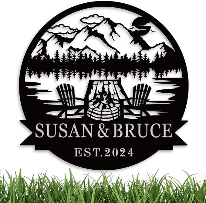 Custom Metal Family Name Sign, Custom Campfire Metal Name Sign, Campsite by HZYCYYFC