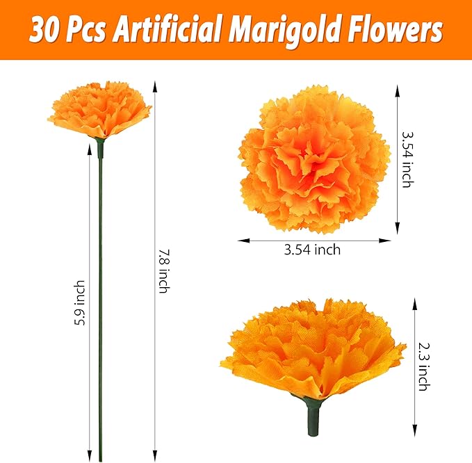 30 Pcs Artificial Marigold Flowers, 3.54" Silk Marigold Flower Heads - Image 2