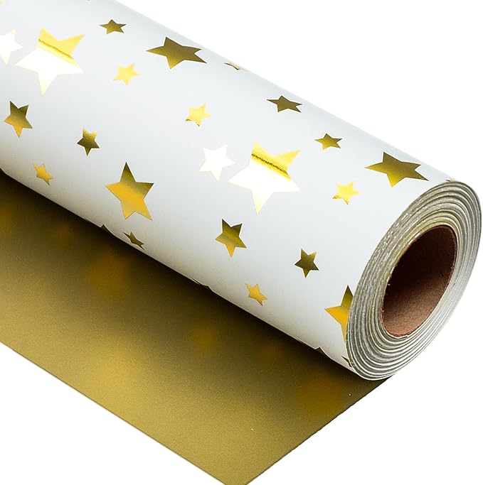 Burymento Gold Foil Five-Pointed Star Wrapping Paper, Reversible Gold Gift Wrap by BurymentoisaprofessionalwrappingpaperbrandThewrappingpaperismadeofkraftpaperpearlescentmatteglossyglitterbrushedlaserandothermaterialsdouble-sidedprintingbackcuttingandotherdetailsOriginalpatternscarefullymadewrappingpaperbrand